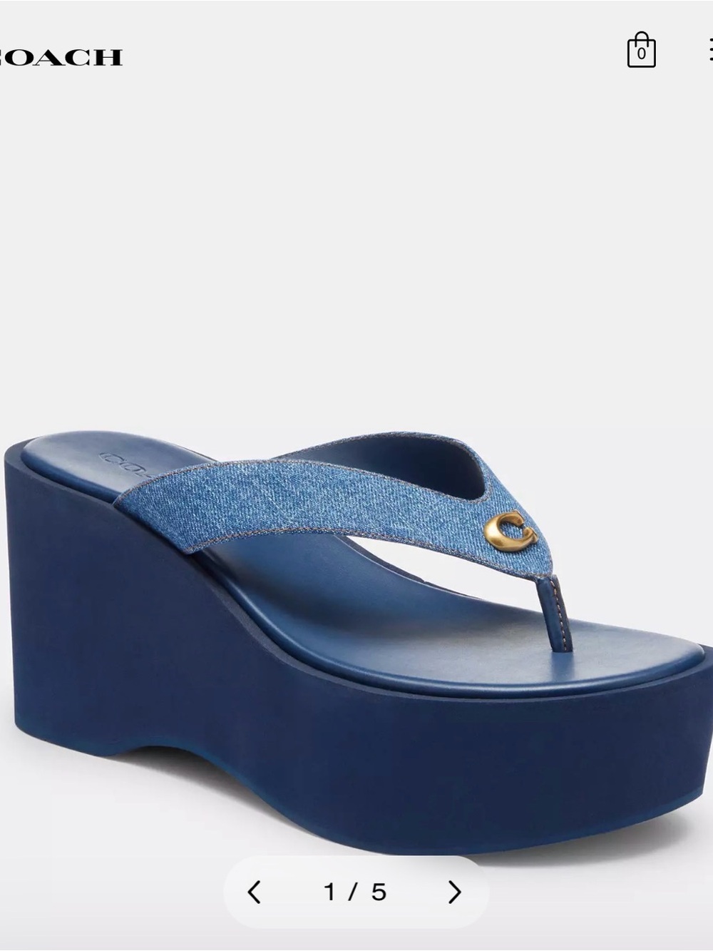 COACH SIGNATURE DENIM SCULPTED C‎ THONG FLIP FLOP SANDALS NIB CHALK BLUE